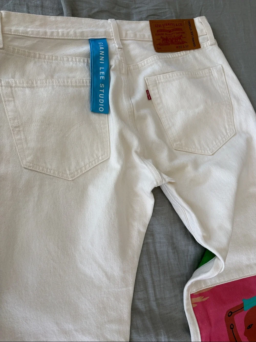 Levi's White Jeans with Multicolor Art Panels